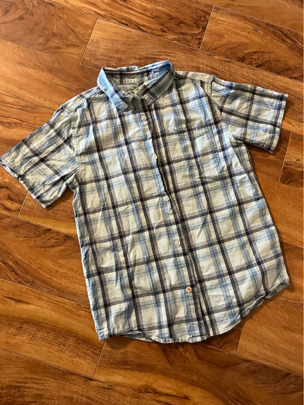 Boys Short-Sleeve Plaid Button-Up Shirt - Blue/White